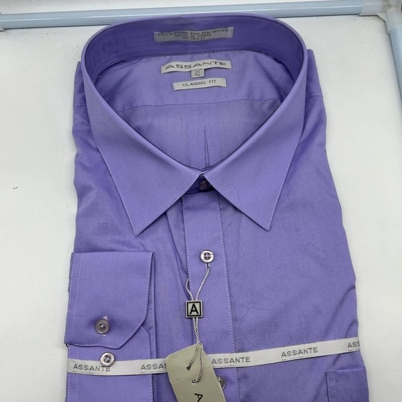 NEW ASSANTE men’s classic fit light lavender dress shirt size 21 4/5 sty… - Picture 4 of 13